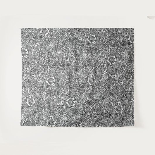 Intrikiertes Blumendesign in Schwarz und Weiß Wandteppich (Vorderseite (Horizontal))