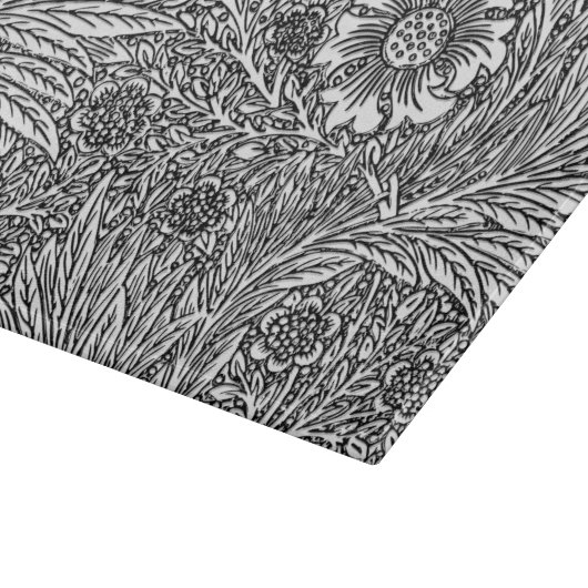 Intrikiertes Blumendesign in Schwarz-Weiß-Glas Schneidebrett (Ecke)