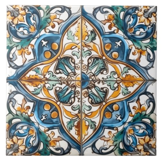 Intrikiertes florales Muster mit lebhaften Farben Fliese (Vorderseite)