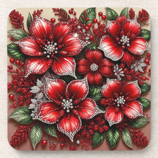 Intrikiertes Gem verziertes Blumendesign Getränkeuntersetzer (Vorderseite)