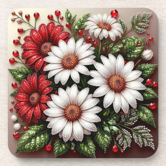 Intrikiertes Gem verziertes Blumendesign Getränkeuntersetzer (Vorderseite)