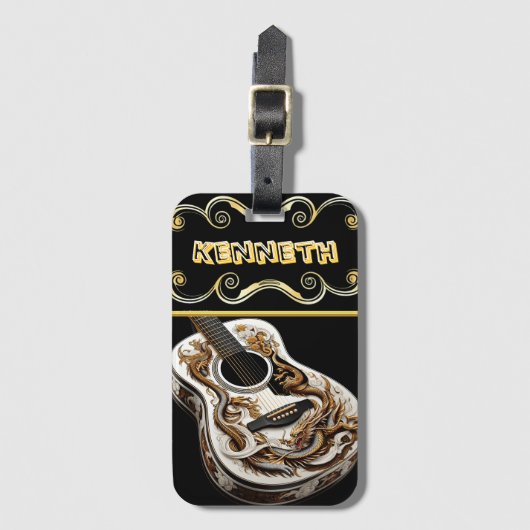 Intrikiertes Gitarrendesign mit Drachendetails Gepäckanhänger (Vorderseite Vertikal)