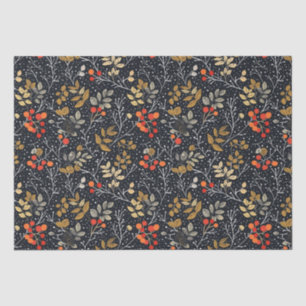 Intrikiertes Leaf- und Berry-Muster auf schwarz Seidenpapier