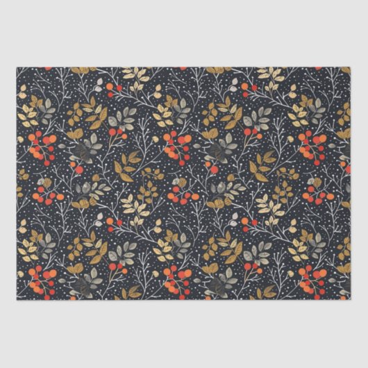 Intrikiertes Leaf- und Berry-Muster auf schwarz Seidenpapier (Vorderseite)