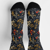 Intrikiertes Leaf- und Berry-Muster auf schwarz Socken (Oben)