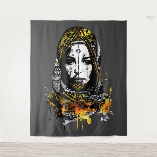 Intrikiertes Portrait der Stammesfrauen Wandteppich (Vorderseite)