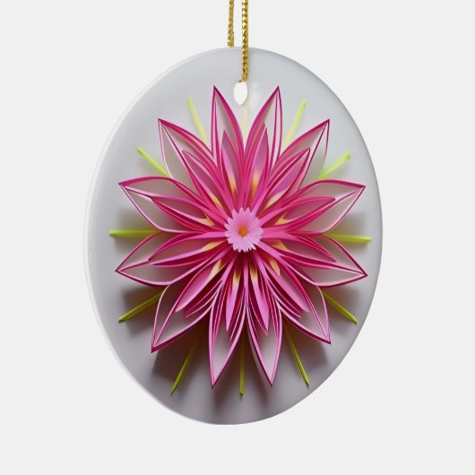 Intrikiertes rosa Blumenmuster Keramik Ornament (Rechts)