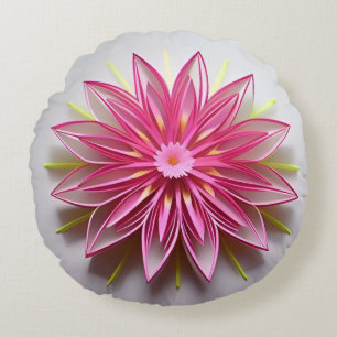 Intrikiertes rosa Blumenmuster Rundes Kissen