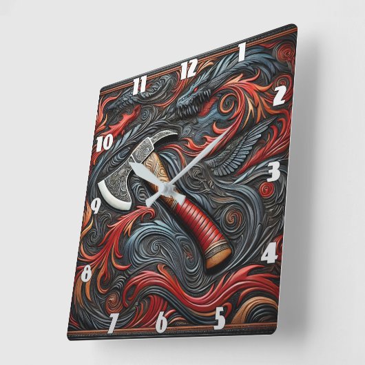 Intriziieren Sie Firemans Ax Amidst Swirling Desig Quadratische Wanduhr (Winkel)