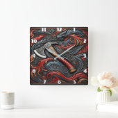 Intriziieren Sie Firemans Ax Amidst Swirling Desig Quadratische Wanduhr (Zuhause)