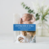 "Introducing" Baby Boy Birth Announcement Postcard Ankündigungspostkarte (Stehend Vorderseite)