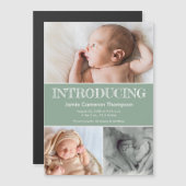 Introducing baby photos green birth announcement magnetkarte (Vorne/Hinten)