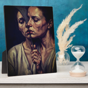 Introspektive Frau mit Spiegel-Ölgemälde-Kunst Fotoplatte