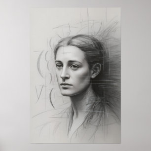 Introspektive Studie: Graphit-Porträt Poster
