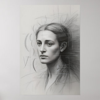 Introspektive Studie: Graphit-Porträt Poster