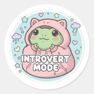 Introvert-Modus-Frosch-Aufkleber Süße Kapuzenjacke Runder Aufkleber