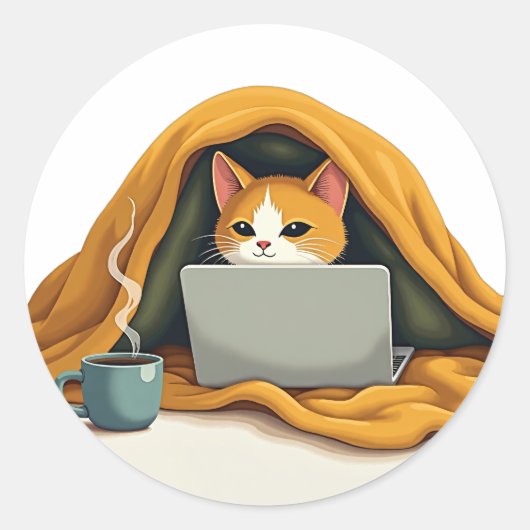 Introvert Überlebensmodus Katzen-Decken-Festung Hu Runder Aufkleber (Vorderseite)
