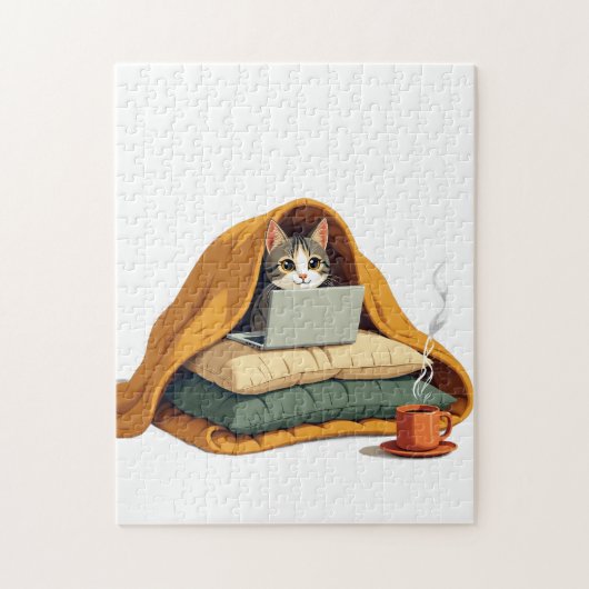 Introvert Überlebensmodus Katzen-Decken-Fort-Aufkl Puzzle (Vertikal)