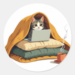 Introvert Überlebensmodus Katzen-Decken-Fort-Aufkl Runder Aufkleber