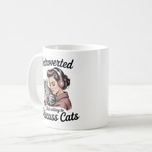 "Introverted But Willing to Discuss Cats" Funny Kaffeetasse (Vorderseite Links)
