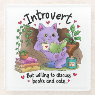 Introvertiert, aber bereit, über Bücher und Katzen Glasuntersetzer