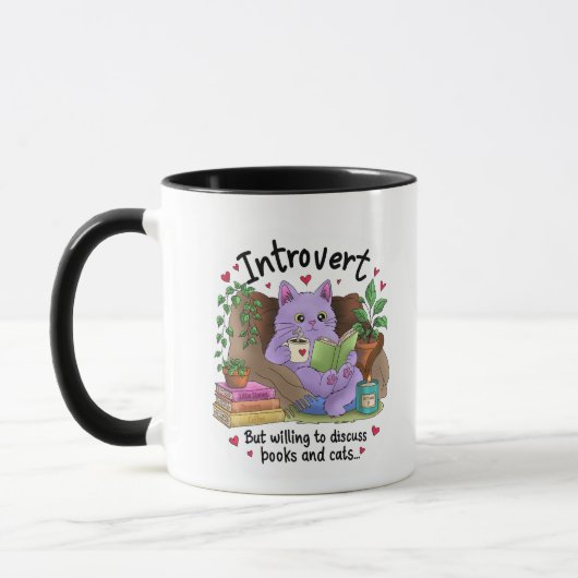 Introvertiert, aber bereit, über Bücher und Katzen Tasse (Links)