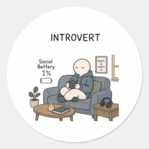 Introvertierte Sozialbatterie 1% Lustiges Introver Runder Aufkleber