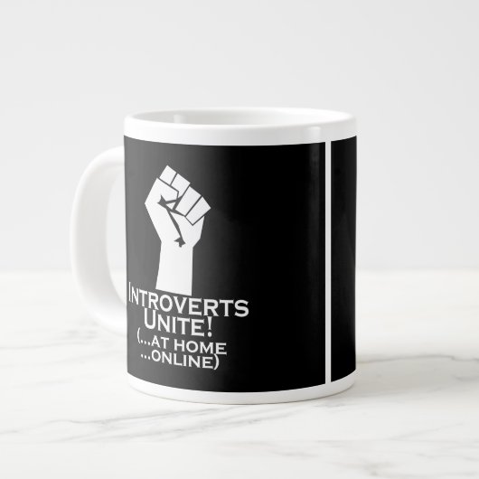 Introvertierte vereint, auf Zuhause, online, lusti Jumbo-Tasse (Vorderseite Links)
