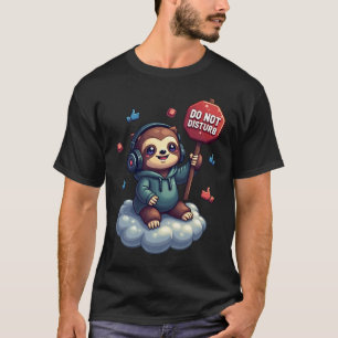 Introvertierter Humor Pixel Art Faultier Kopfhörer T-Shirt