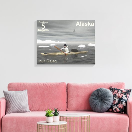 Inuit Kayak - Alaska Postage Leinwanddruck (Insitu (Wohnzimmer))