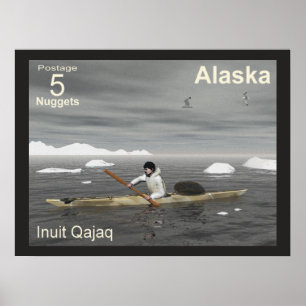 Inuit Kayak - Alaska Postage Poster