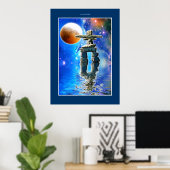 Inukshuk & Galaxy Moon Fantasy Art Poster (Heimbüro)