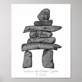 Inukshuk mit Alaskan Scenes Dotwork Art Poster