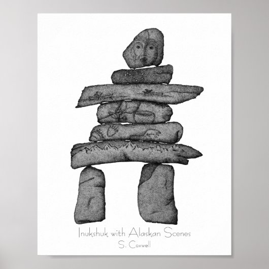 Inukshuk mit Alaskan Scenes Dotwork Art Poster (Vorne)