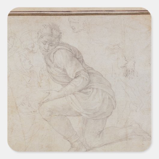 Inv. 5211-75 Fawkener Recto Kneeling Mann Quadratischer Aufkleber (Vorderseite)