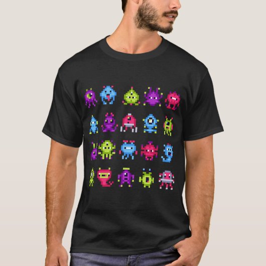 INVADERS I Liebe 80er Retro 8 Bit Pixel Space Mons T-Shirt (Vorderseite)