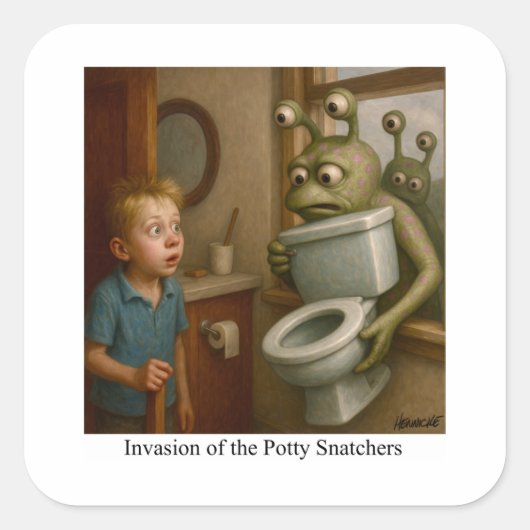 Invasion der Potty Snatchers Quadratischer Aufkleber (Vorderseite)