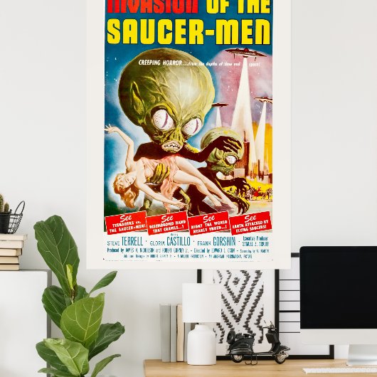 Invasion des Science-Fiction-Horror-Films Saucer-M Poster (Heimbüro)