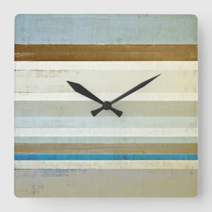 'Invent' Blue and Beige Abstract Art Quadratische Wanduhr