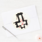 Inverted Bloody Cross Sticker, Blatt von sechs. Runder Aufkleber (Umschlag)