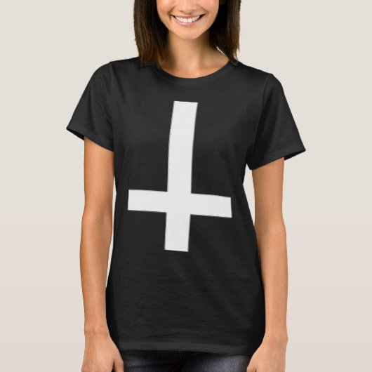 Inverted Cross Upside Down Satan Antichrist Atheis T-Shirt (Vorderseite)