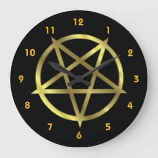 Inverted Gold Pentagram Große Wanduhr