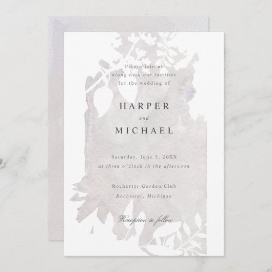 Invertierte Aquarellfarben-Blume Hochzeitseinladun Einladung (Vorne/Hinten)