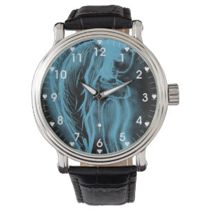 Invertierte Sideways-Engel in Schwarz und Blau Armbanduhr