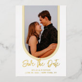 Invertierter zweier Foto Hochzeit speichern Sie da Folieneinladung (Vorderseite)