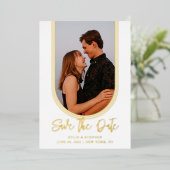 Invertierter zweier Foto Hochzeit speichern Sie da Folieneinladung (Stehend vorne)