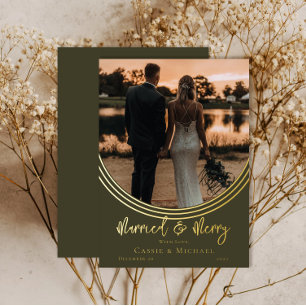 Invertiertes Foto Hochzeit Verheiratet und fröhlic Folien Feiertagskarte