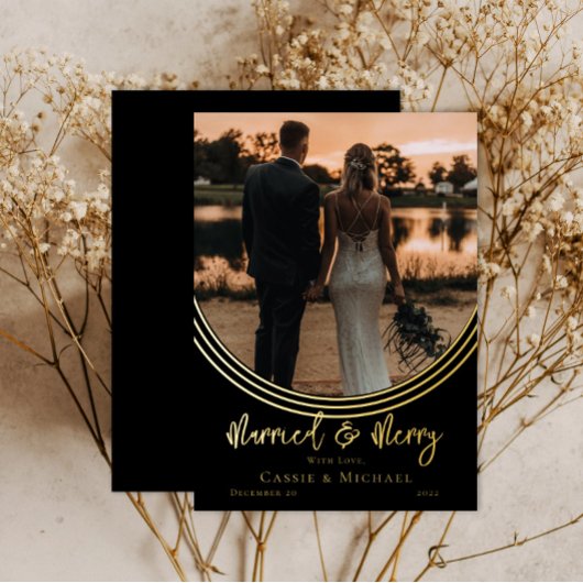 Invertiertes Foto Hochzeit Verheiratet und fröhlic Folien Feiertagskarte