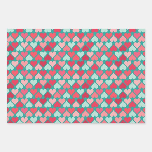 Invertiertes rosa Aquamarines Herzmuster Geschenkpapier Set (Vorderseite 2)