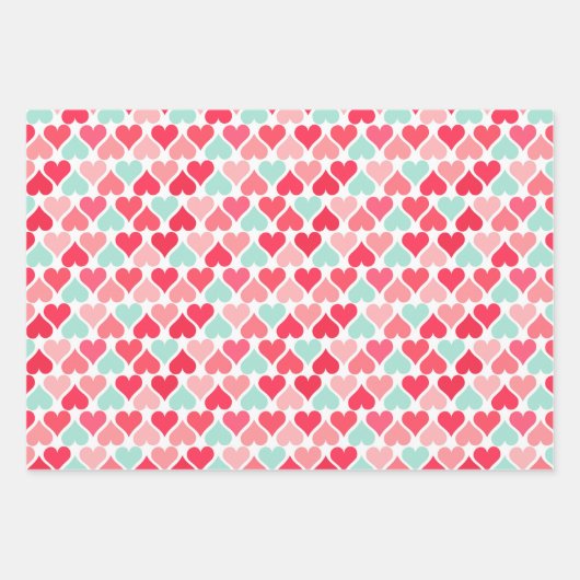 Invertiertes rosa Aquamarines Herzmuster Geschenkpapier Set (Vorderseite)